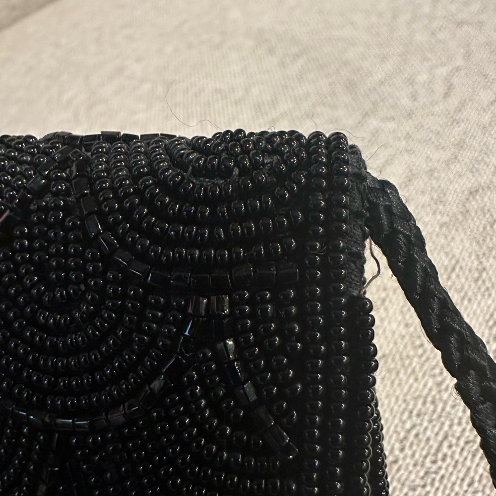 ADG Vintage Look Black Beaded Clutch Shoulder Bag Evening 1920s Flapper Gatsby‎ - Picture 5 of 7